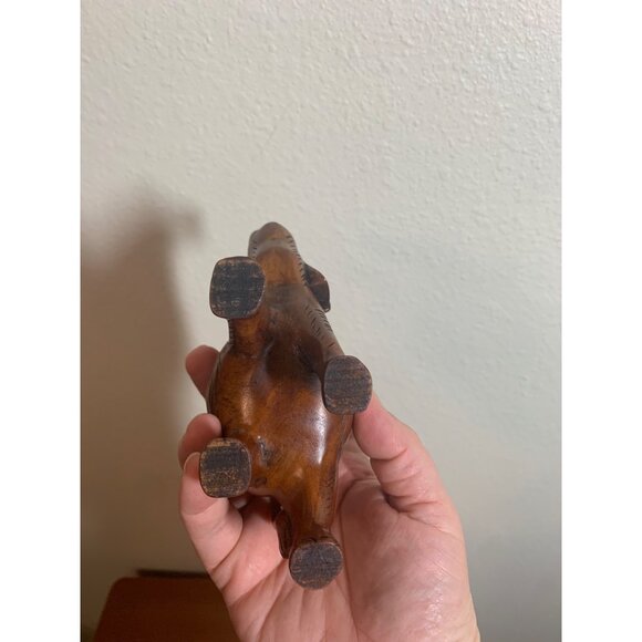 Vintage Wood Carved Elephant Figurine Trunk Up Brown - Picture 5 of 7